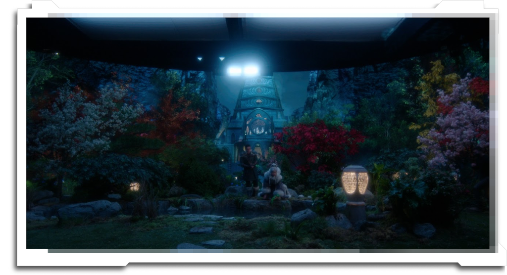 The ‘Spirit Oasis’ environment was an ambitious build for both the practical set, and the virtual background, especially baking lighting for complex vegetation and multiple lighting scenarios. ICVFX build by Dimension studios, taken over by ScanlineVFX for post.