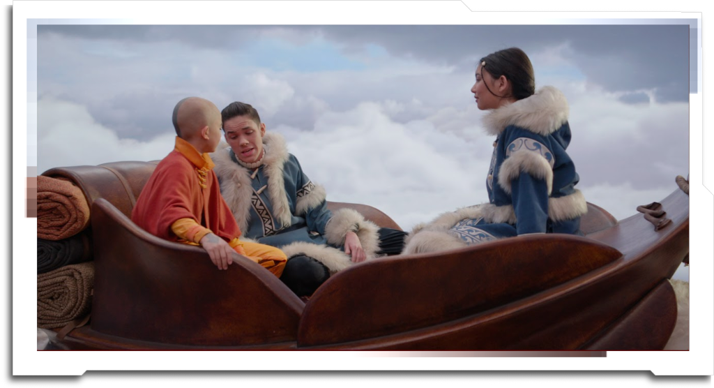 The on-set backgrounds for the Appa flying sequences were created by Mold3D and Bunker. True volumetrics were too expensive to render in realtime (this was UE 4.27), so the system was sprite based. There’s some more information on the 4-point lighting setup in the ‘ techart ‘ section. All backgrounds replaced in post.