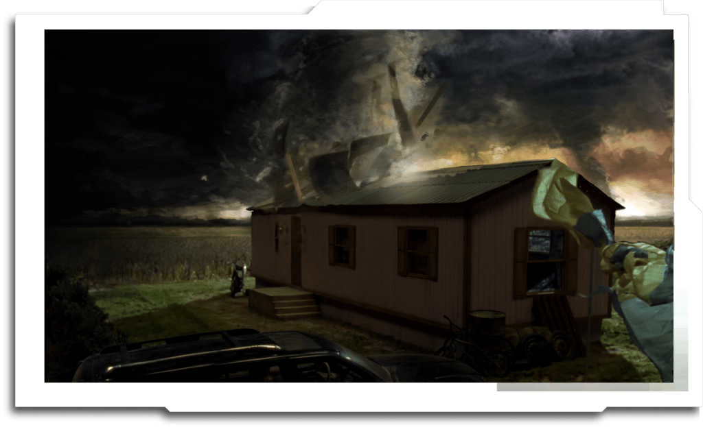 VFX storyboards for the Tornado impact sequence in Episode 1