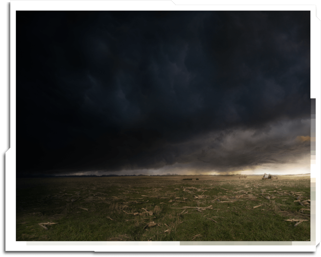 Tornado aftermath – corn field and sky extension.