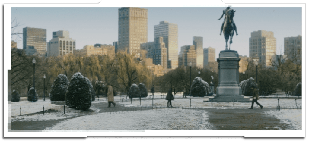 Boston Park Despite the entire opening sequence being a relatively uneventful Boston commute, neither the crew nor Amy Adams (the lead) ever went there. All the backgrounds are digital, and most required the addition of slushy snow.
