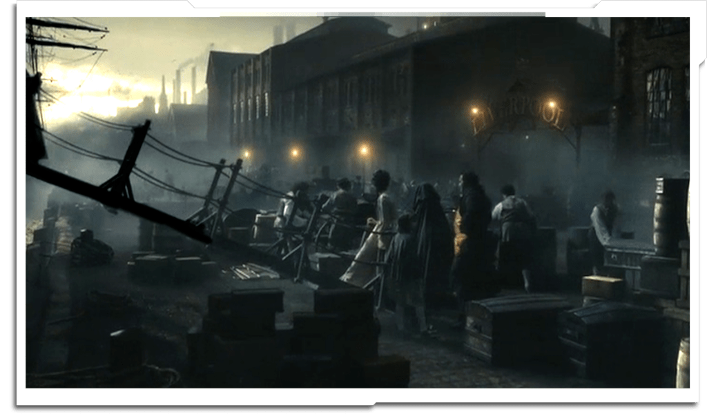 Dark Shadows – 2011 I was made lead artist for the first time mid-way through this show, when the existing lead left. I set up the WPP (world position pass) projection templates for the cliffs, as well as the Liverpool docks skyline. I also created the cliff-top as a matte painting, and used a script to re-create a Vue forest ecosystem as a card setup in Nuke.