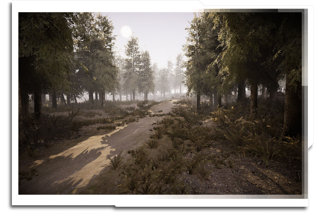 Unity Scene containing a number of assets shown elsewhere on this page. This is a legacy render, before the switch to HDRP (which greatly increased the quality of translucent leaves).