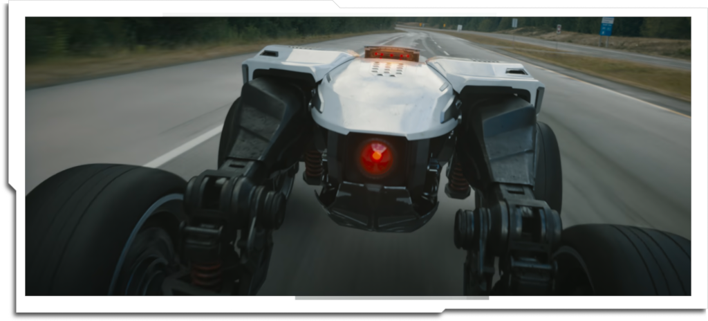 The production shut down Highway 17 on Vancouver Island for several weeks for the ‘drone chase’ sequence, but shot all the driving plates from exactly the same height. To get the dynamic camera moves the sequence needed, I set up a system in nuke that reprojected the plates onto a smoothed version of the lidar scan, and re-rendered the (more interesting) shot cameras.