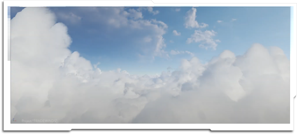 Cloudscape using the ‘four point’ shader material, created as a proof of concept for the Appa flying shots in Avatar: The Last Airbender. The material also included a depth-based shadow system, so the flat cards would shadow each other.