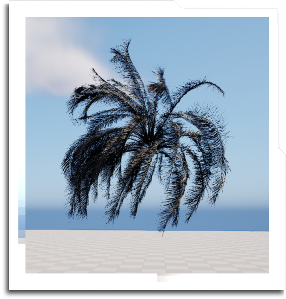 A relatively complex tool to take a tree without a pre-built skeleton, and automatically rig it with curves for wind simulation. The result was encoded as a texture using SideFX’s VAT tools, and used in several projects in Unreal. The limit for this workflow is about 300,000 tris, but the result is very render efficient.
